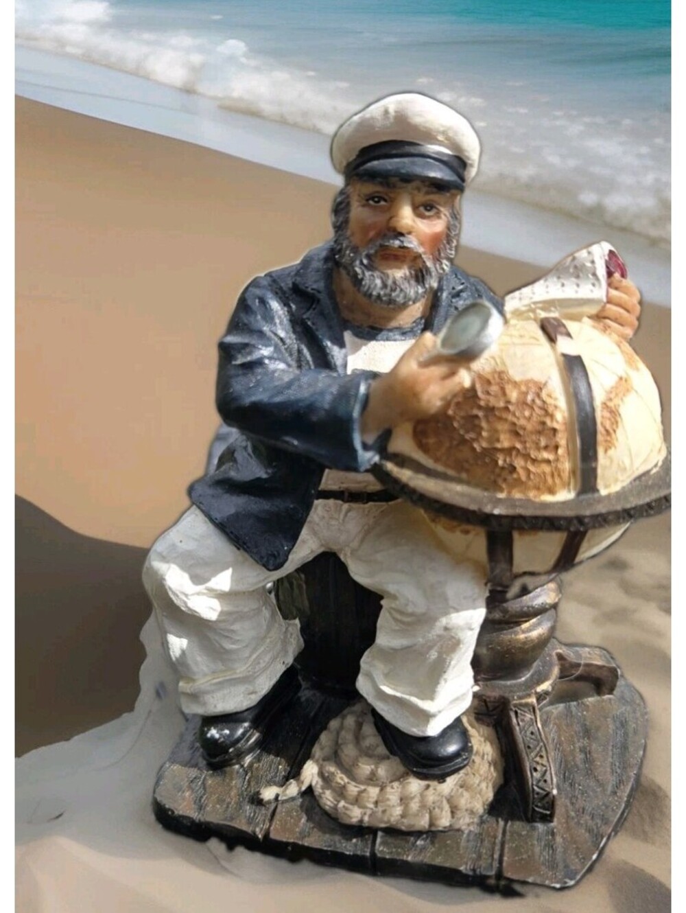 K'sCollection Nautical Sea Captain Figurine Pipe Globe Coastal Decor Resin 4.5"